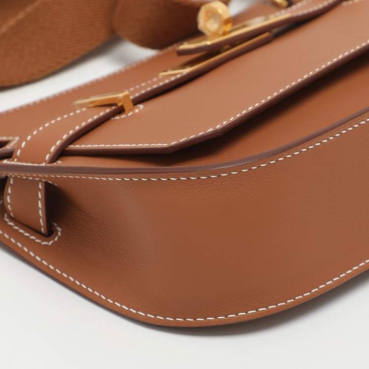 Pre Owned Hermès Jypsiere Mini Gold Finish Brown Leather Shoulder Bag