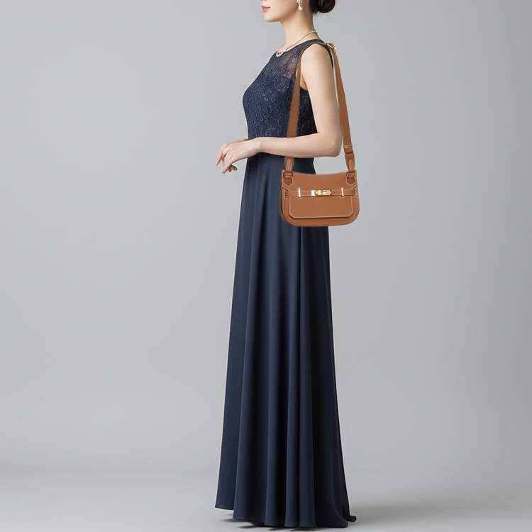 Pre Owned Hermès Jypsiere Mini Gold Finish Brown Leather Shoulder Bag