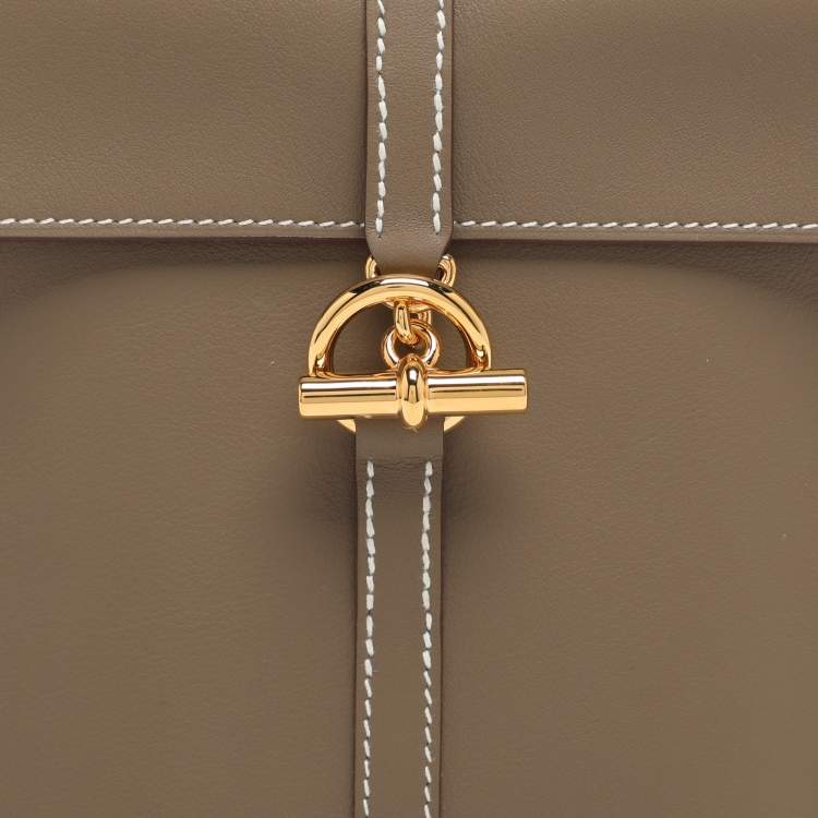 Pre Owned Hermès Glenan To Go Gold Finish Grey Leather Pouch