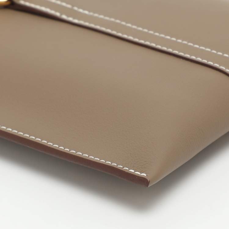 Pre Owned Hermès Glenan To Go Gold Finish Grey Leather Pouch