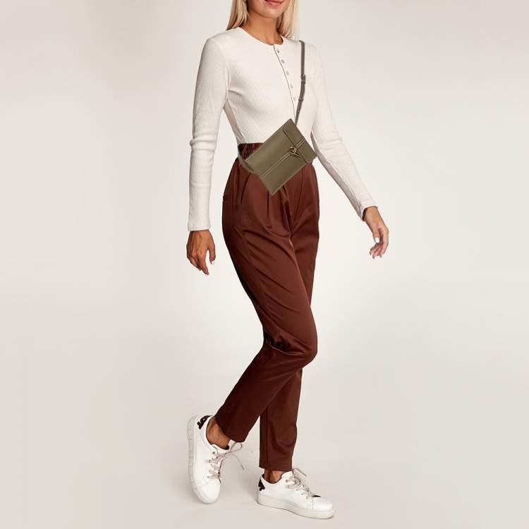 Pre Owned Hermès Glenan To Go Gold Finish Grey Leather Pouch