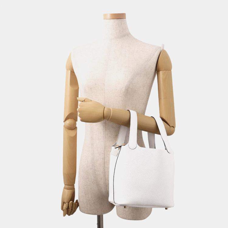 Pre Owned Hermes Picotin Lock 18 New White Taurillon Clemence Handbag