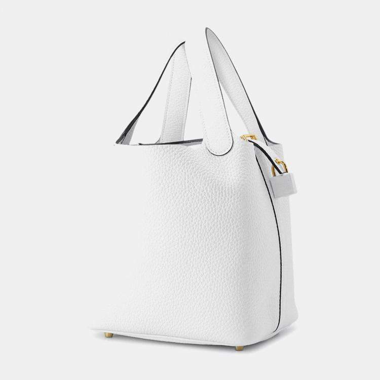 Pre Owned Hermes Picotin Lock 18 New White Taurillon Clemence Handbag