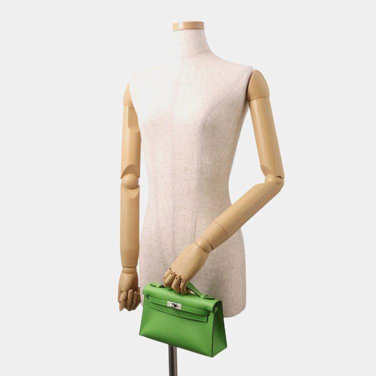 Pre Owned Hermes Pochettekelly Vert Yucca Swift Leather