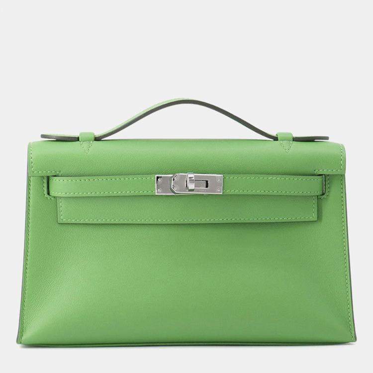 Pre Owned Hermes Pochettekelly Vert Yucca Swift Leather