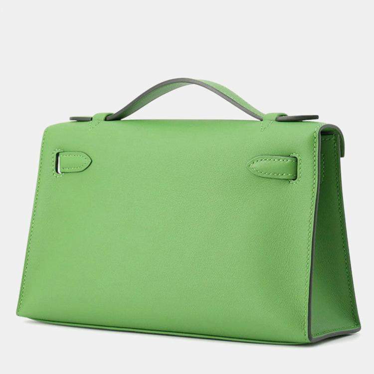 Pre Owned Hermes Pochettekelly Vert Yucca Swift Leather
