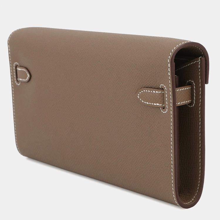 Pre Owned Hermes Kelly Wallet Long To Go Etoupe Epsom