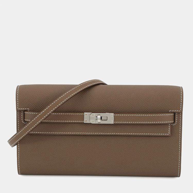 Pre Owned Hermes Kelly Wallet Long To Go Etoupe Epsom
