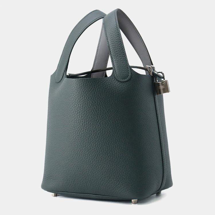 Pre Owned Hermes Picotin Lock Eclat Vert Mangrove/Guripantan Swift Leather Taurillon Clemence Size Pm