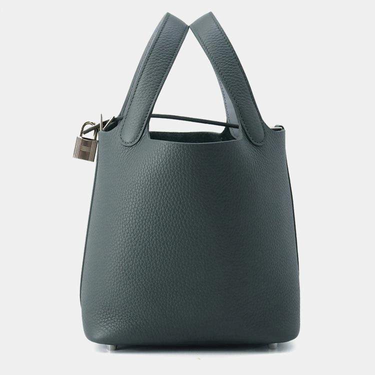 Pre Owned Hermes Picotin Lock Eclat Vert Mangrove/Guripantan Swift Leather Taurillon Clemence Size Pm