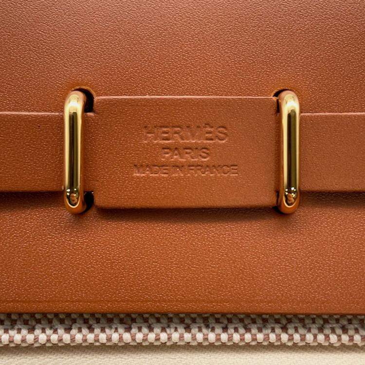 Pre Owned Hermes Herbag Zip Ecru/Fauve Toile H Vache Hunter Leather Size Mini