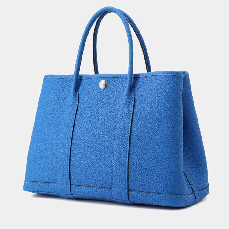 Pre Owned Hermes Garden Party New Blue Hydra Negonda Leather Size Tpm