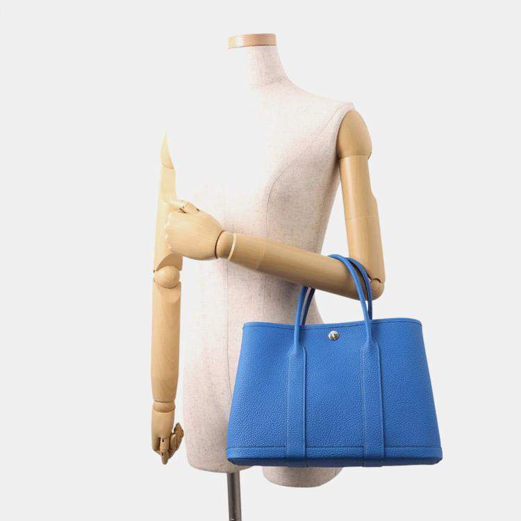 Pre Owned Hermes Garden Party New Blue Hydra Negonda Leather Size Tpm