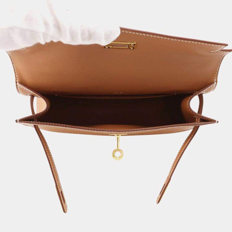 Pre Owned Hermes Pochettekelly Gold Swift Leather