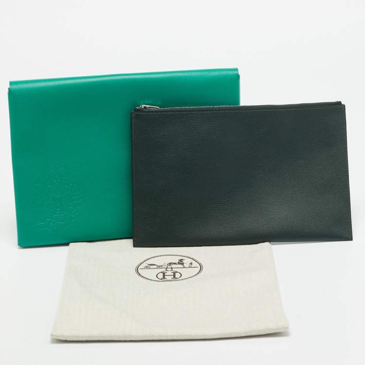 Pre Owned Hermès Calvi MM Vert Vertigo/Vert Titien Evercolor Leather Pochette