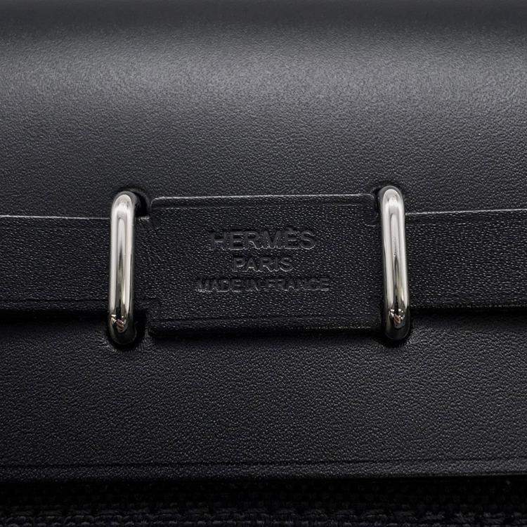 Pre Owned Hermes Herbag Zip Black Toile Vache Hunter Leather Size Mini