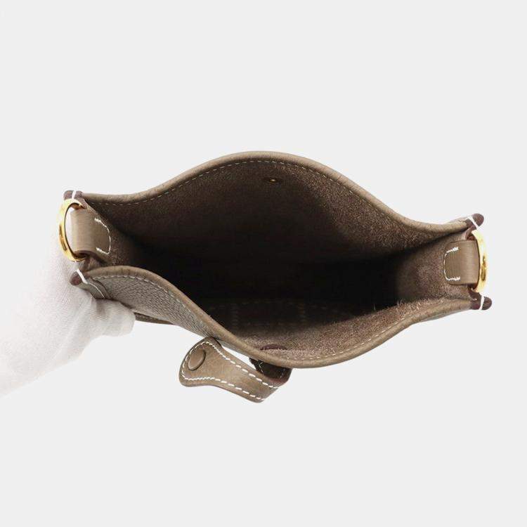 Pre Owned Hermes Evelyne Long Etoupe/Blue Indigo Taurillon Clemence Size Tpm