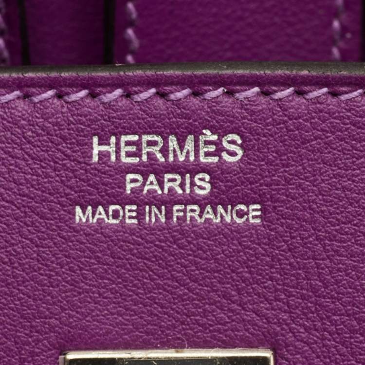 Pre Owned Hermes Birkin 25 Palladium Finish Anemone Swift Leather Tote