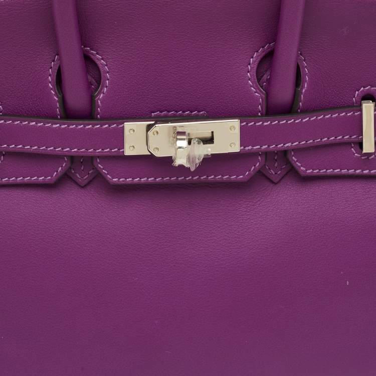 Pre Owned Hermes Birkin 25 Palladium Finish Anemone Swift Leather Tote
