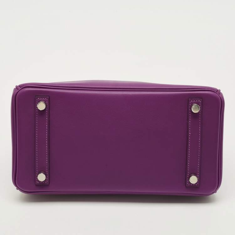 Pre Owned Hermes Birkin 25 Palladium Finish Anemone Swift Leather Tote