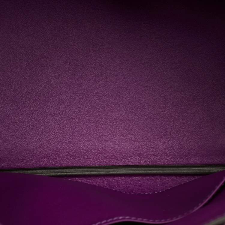 Pre Owned Hermes Birkin 25 Palladium Finish Anemone Swift Leather Tote