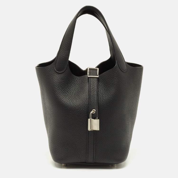 مملوكة مسبقًا Hermes Picotin Lock 18 Noir Taurillon Clemence Leather Tote