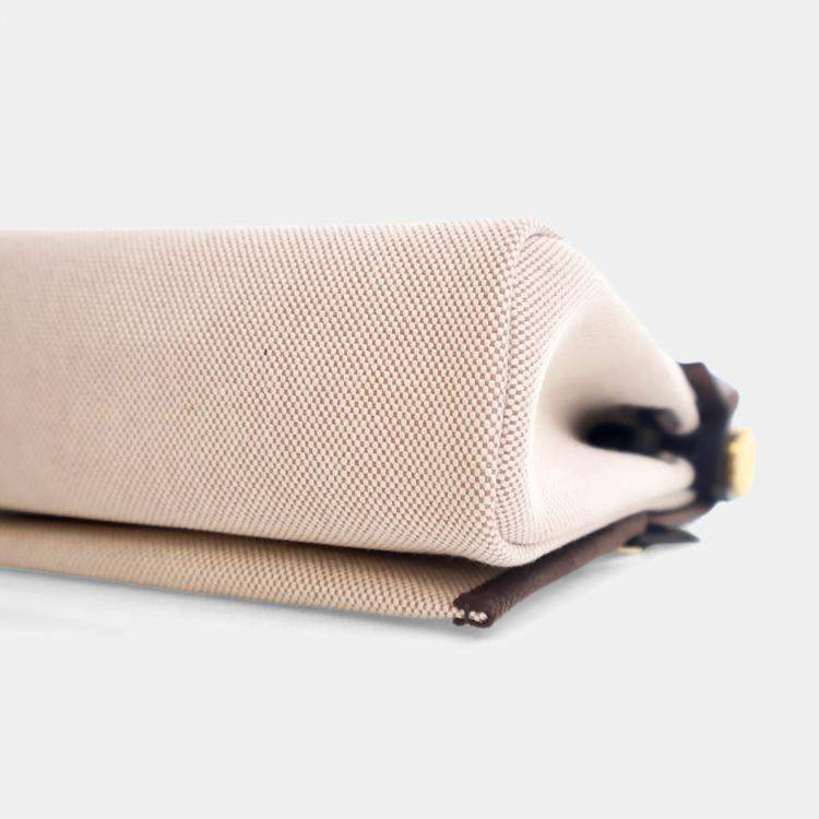 Pre Owned Hermes Brown,Cream Military Toile Mini Herbag Zip 20