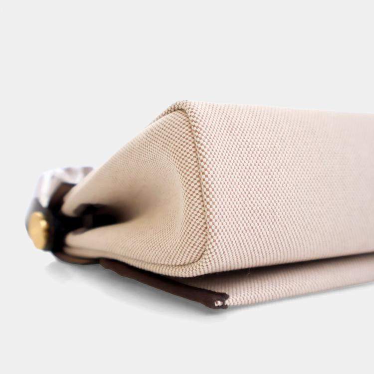 Pre Owned Hermes Brown,Cream Military Toile Mini Herbag Zip 20