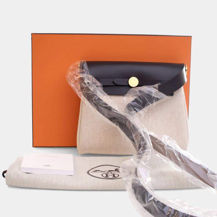 Pre Owned Hermes Brown,Cream Military Toile Mini Herbag Zip 20