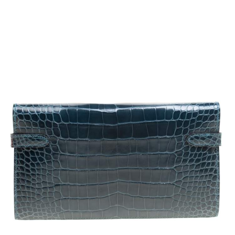 Pre Owned Hermes Royal Blue Alligator Long Kelly Wallet