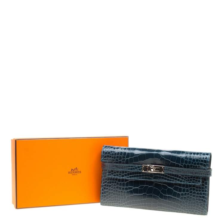Pre Owned Hermes Royal Blue Alligator Long Kelly Wallet