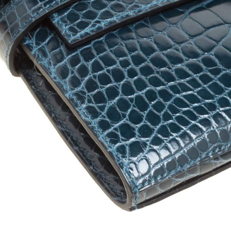 Pre Owned Hermes Royal Blue Alligator Long Kelly Wallet