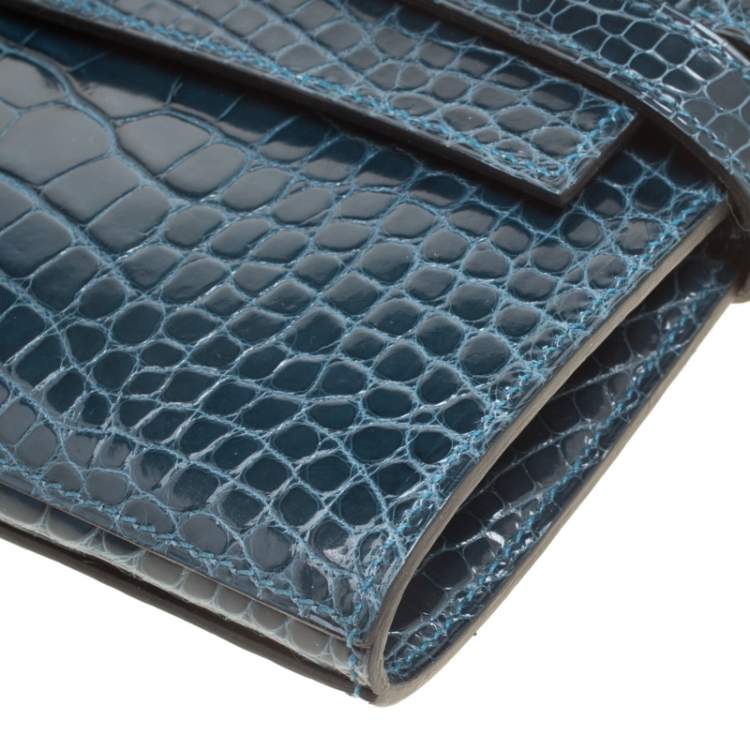 Pre Owned Hermes Royal Blue Alligator Long Kelly Wallet