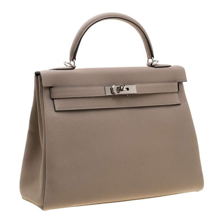 Pre Owned Hermes Gris Tourterelle Togo Leather Palladium Hardware Kelly Retourne 32 Bag