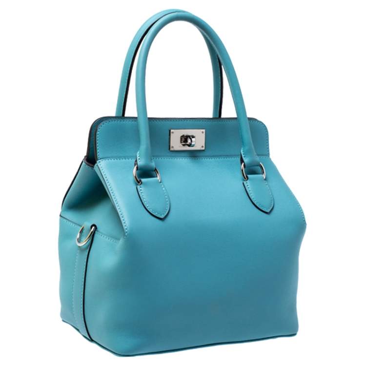 مملوكة مسبقًا Hermes Aqua Swift Leather Palladium Hardware Toolbox 20 Satchel