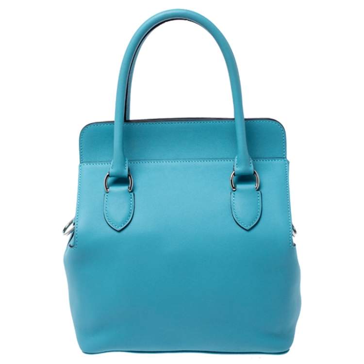 مملوكة مسبقًا Hermes Aqua Swift Leather Palladium Hardware Toolbox 20 Satchel