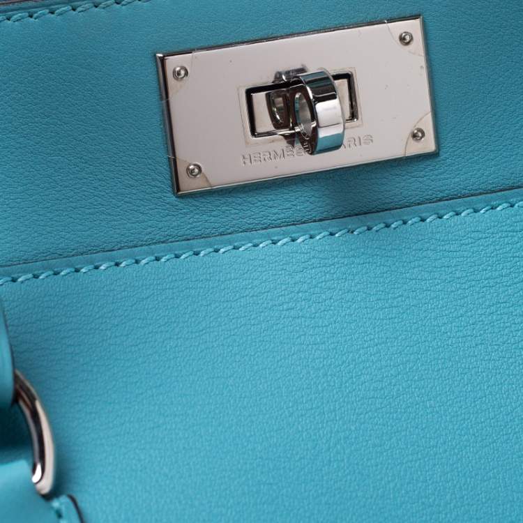 مملوكة مسبقًا Hermes Aqua Swift Leather Palladium Hardware Toolbox 20 Satchel