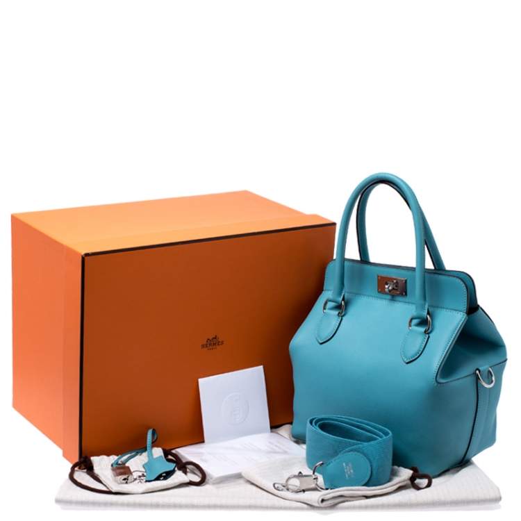 مملوكة مسبقًا Hermes Aqua Swift Leather Palladium Hardware Toolbox 20 Satchel