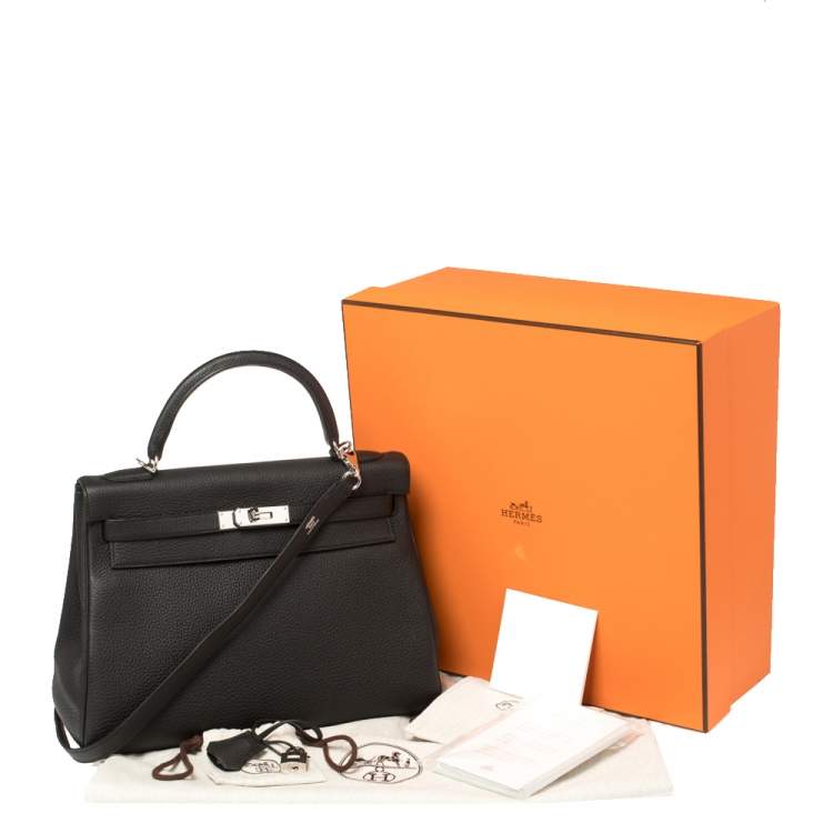 Pre Owned Hermes Black Togo Leather Palladium Hardware Kelly Retourne 32 Bag