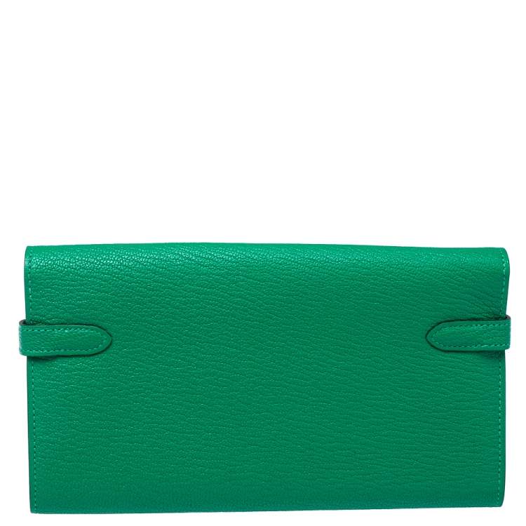 Pre Owned Hermes Green Leather Kelly Longue Wallet