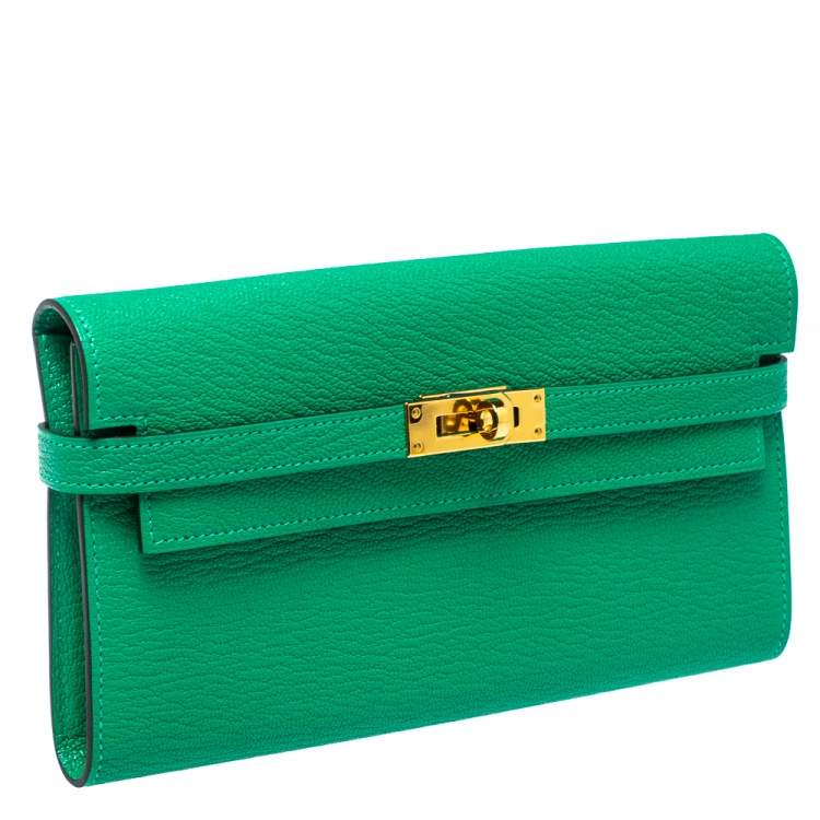 Pre Owned Hermes Green Leather Kelly Longue Wallet