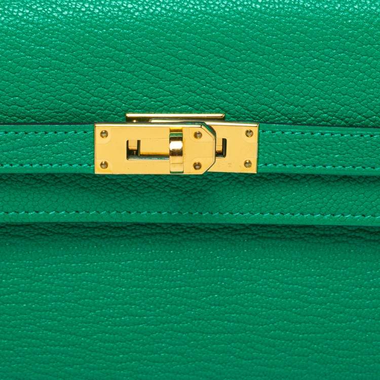 Pre Owned Hermes Green Leather Kelly Longue Wallet