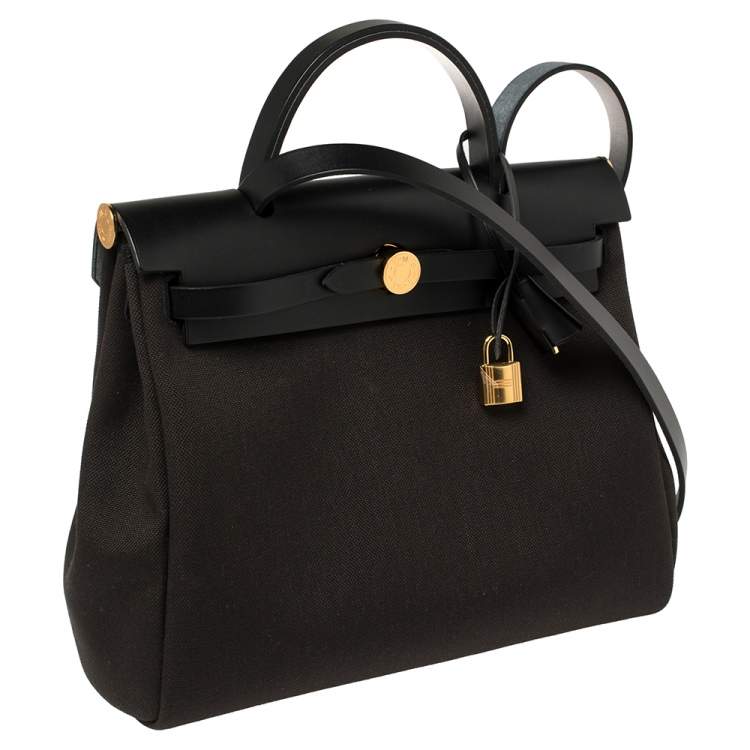 مملوكة مسبقًا Hermes Black/Ebene Canvas and Leather Herbag Zip 31 Bag