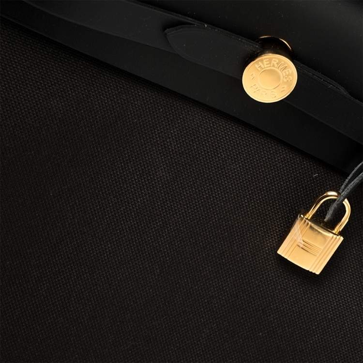 مملوكة مسبقًا Hermes Black/Ebene Canvas and Leather Herbag Zip 31 Bag