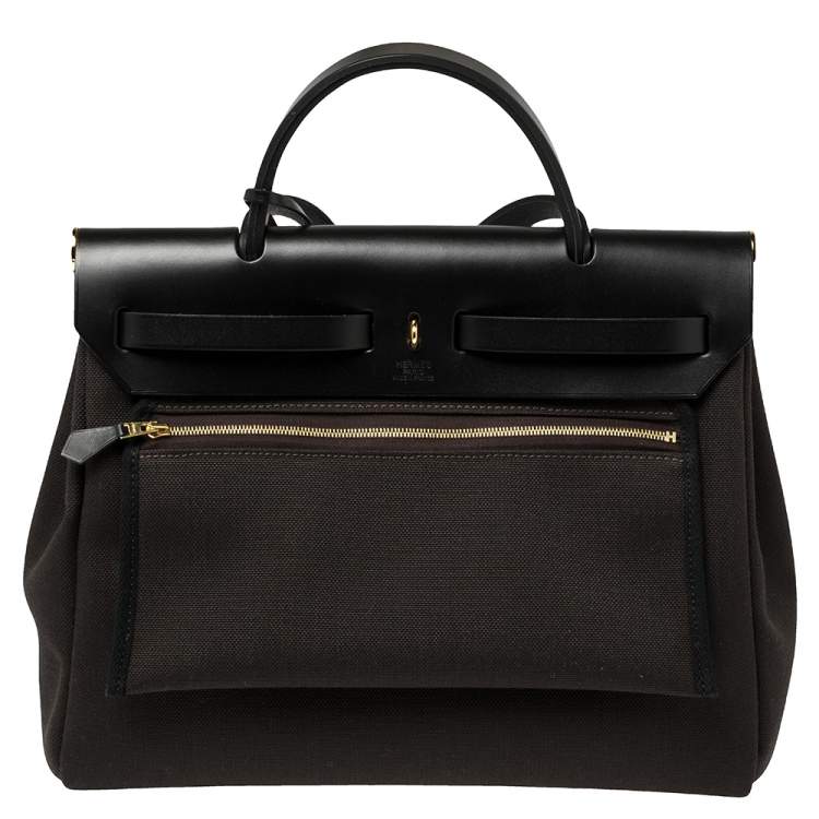مملوكة مسبقًا Hermes Black/Ebene Canvas and Leather Herbag Zip 31 Bag