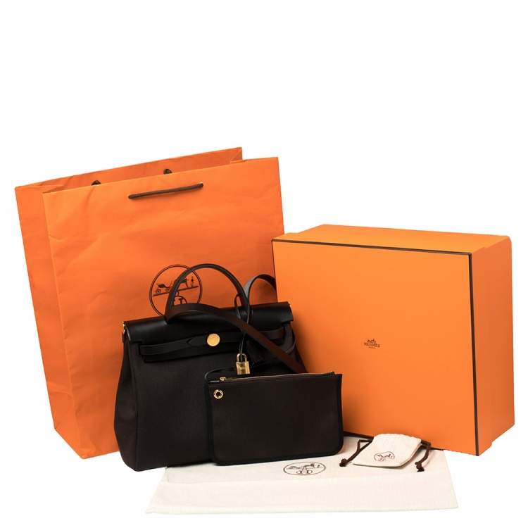 مملوكة مسبقًا Hermes Black/Ebene Canvas and Leather Herbag Zip 31 Bag