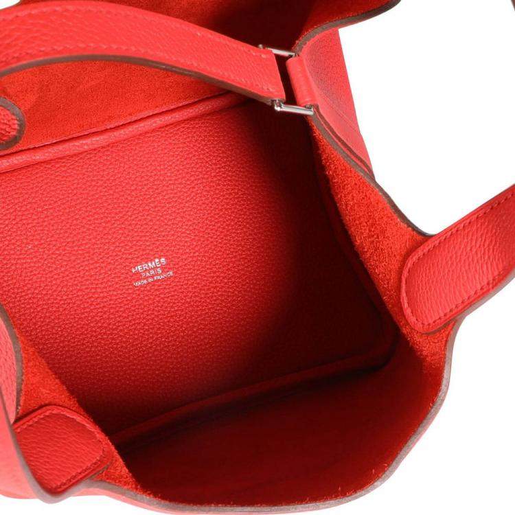 Pre Owned Hermes Rouge De Coeur Clemence Leather Picotin Lock 18 Bag