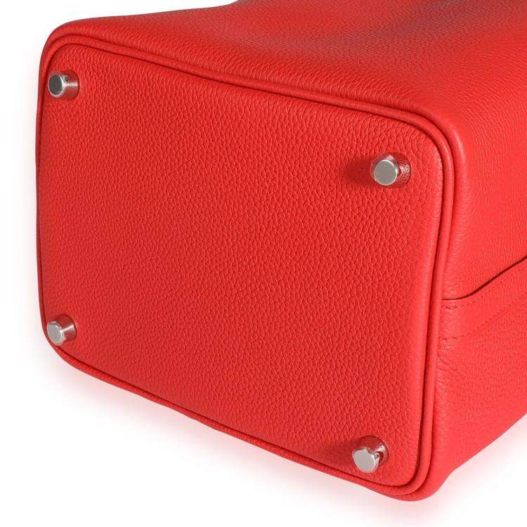Pre Owned Hermes Rouge De Coeur Clemence Leather Picotin Lock 18 Bag