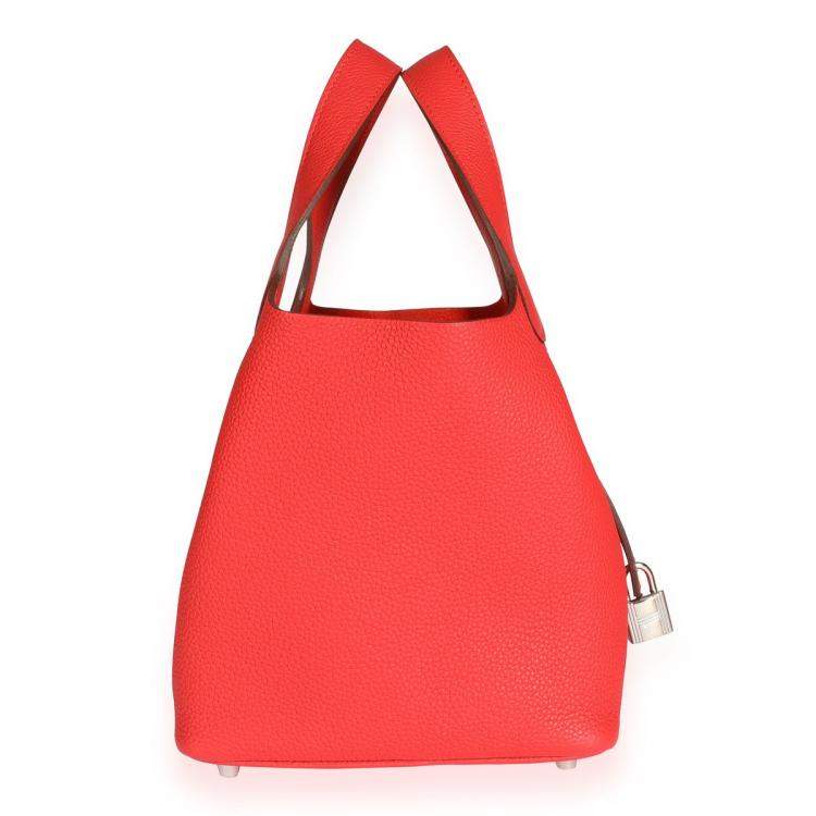 Pre Owned Hermes Rouge De Coeur Clemence Leather Picotin Lock 18 Bag