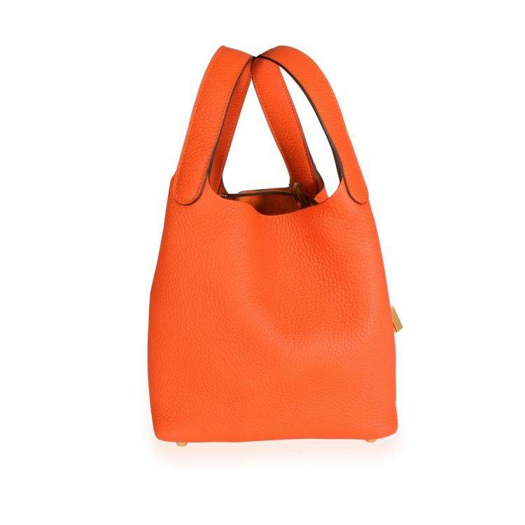 Pre Owned Hermes Feu/Orange Clemence Leather Picotin Lock 18 Bag